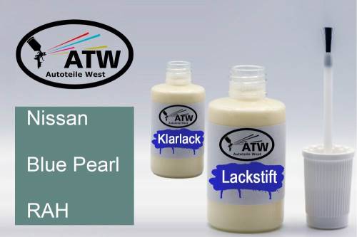 Nissan, Blue Pearl, RAH: 20ml Lackstift + 20ml Klarlack - Set, von ATW Autoteile West.